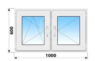 Двухстворчатое пластиковое окно 1000x600 ПО-П